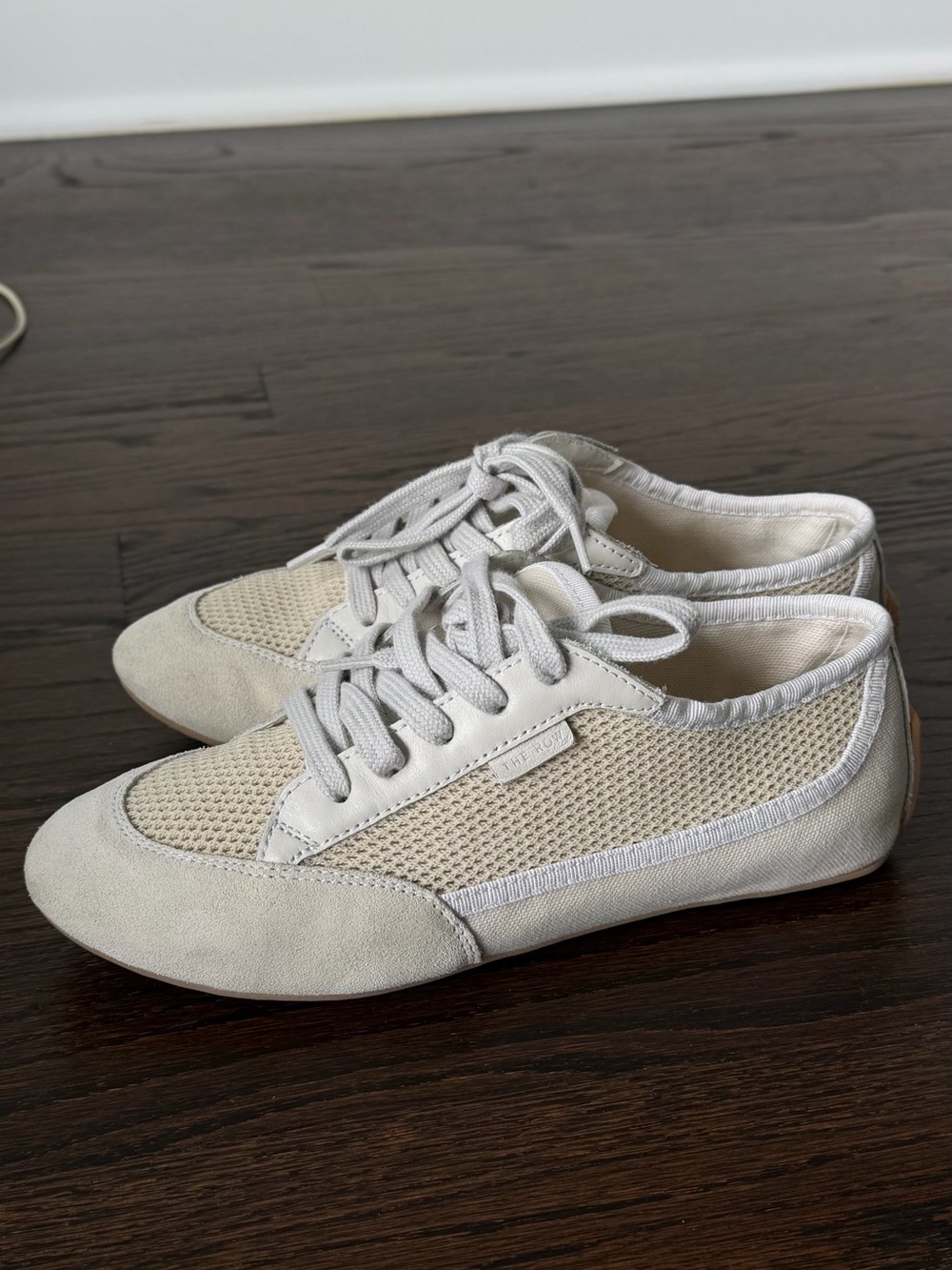 Light Beige Mesh & Suede Lace-Up Sneakers